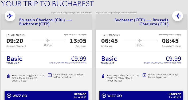 wizzair charleroi bucharest flight deal cheap ticket