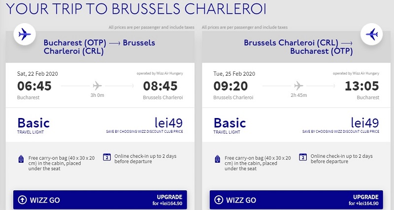 bucharest charleroi cheap ticket flight deal wizz air