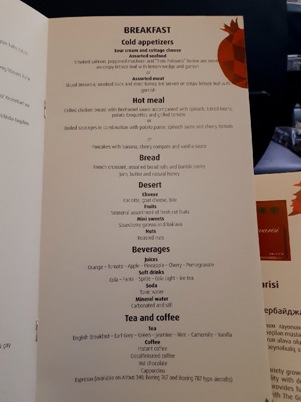 azerbaijan airlines azal menu