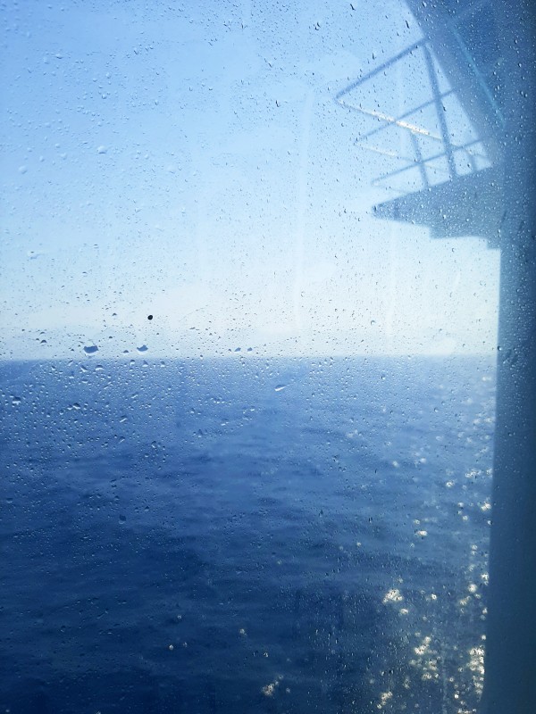 cabin window night boat greece