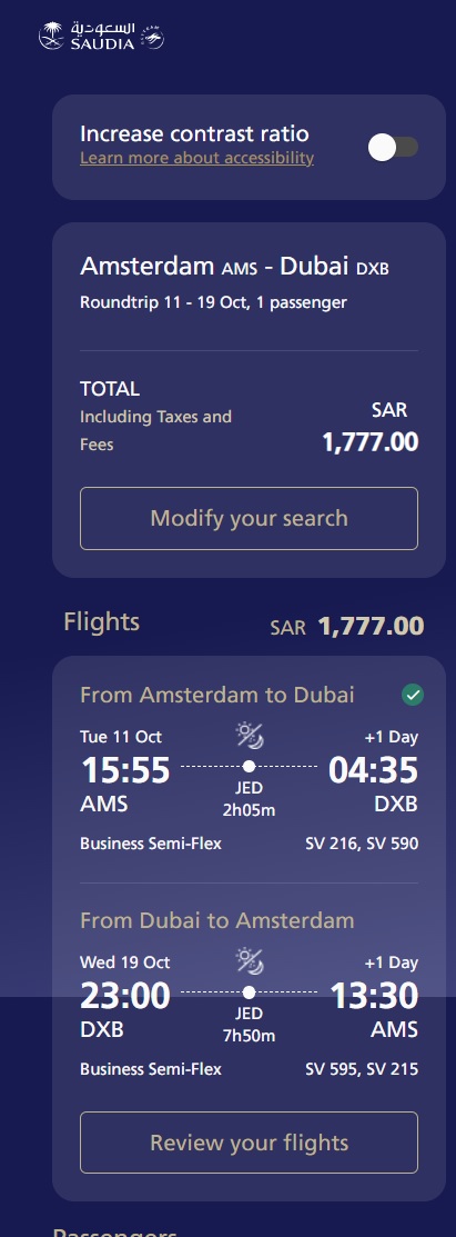 saudia business class flight deal amsterdam dubai
