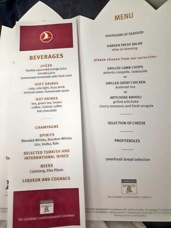 business class menu turkish airlines