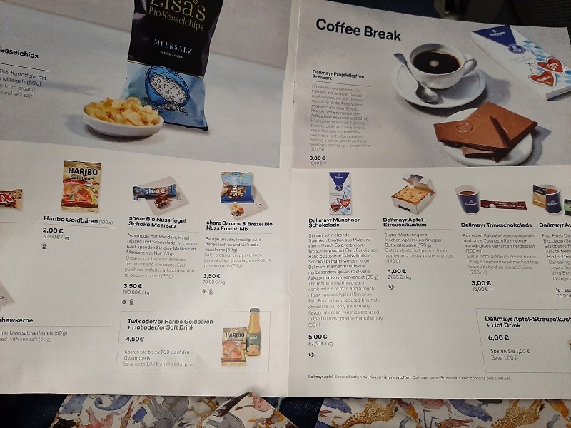 coffee snacks economy light menu