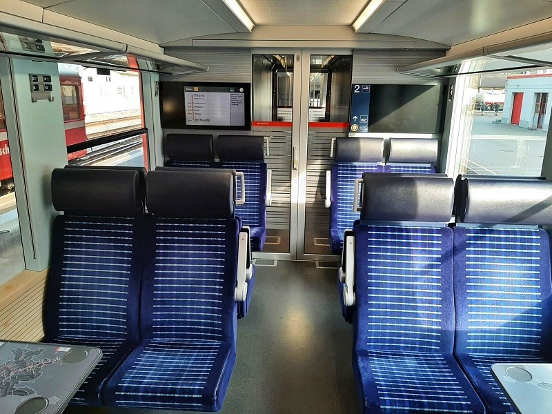rhaetian railway allegra railcar second class seating bernina express
