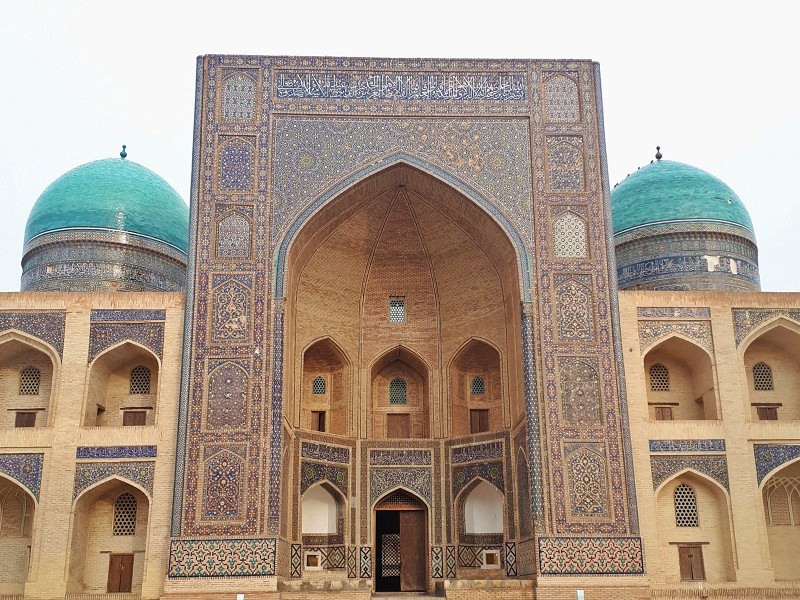 blue domes islamic art mir-i-arab madrassa bukhara uzbekistan
