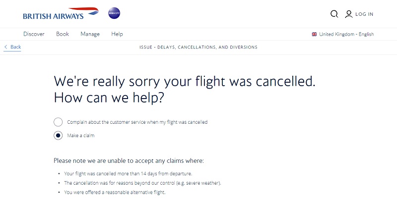 claim british airways website