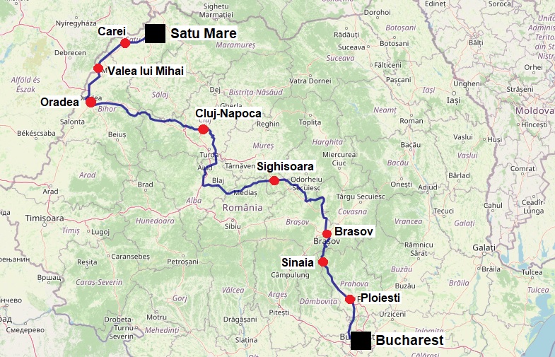 bucharest oradea carei satu mare night train map