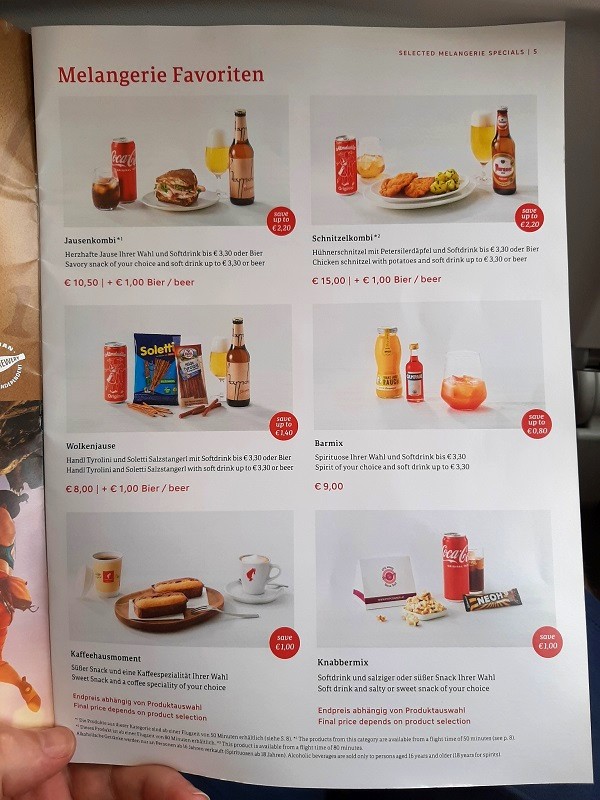 buy-on-board menu austrian airlines economy class airbus a321