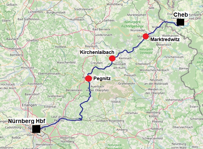 cheb nuremberg rail route