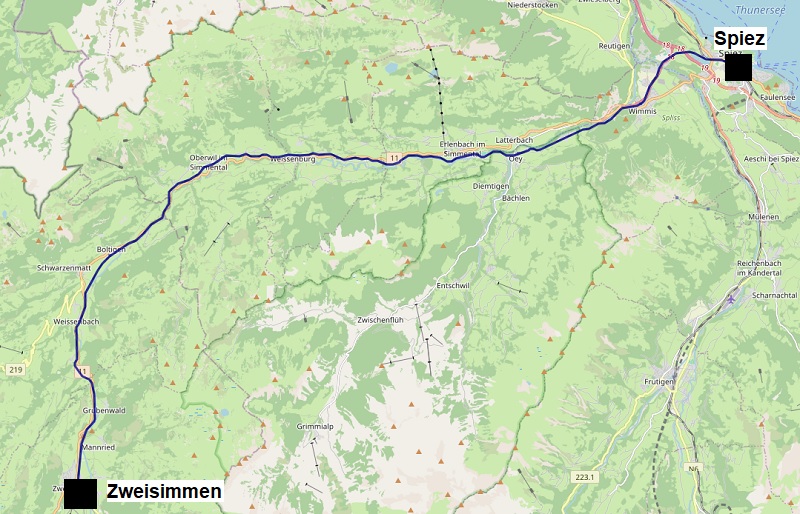 railway line zweisimmen spiez map