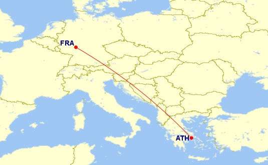 frankfurt athens flight map