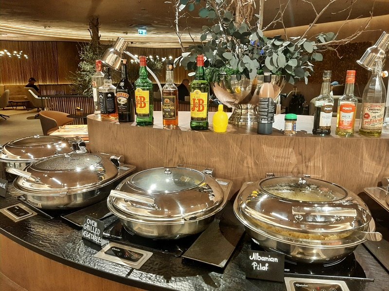 cooked food buffet tirana airport business lounge scanderbeg