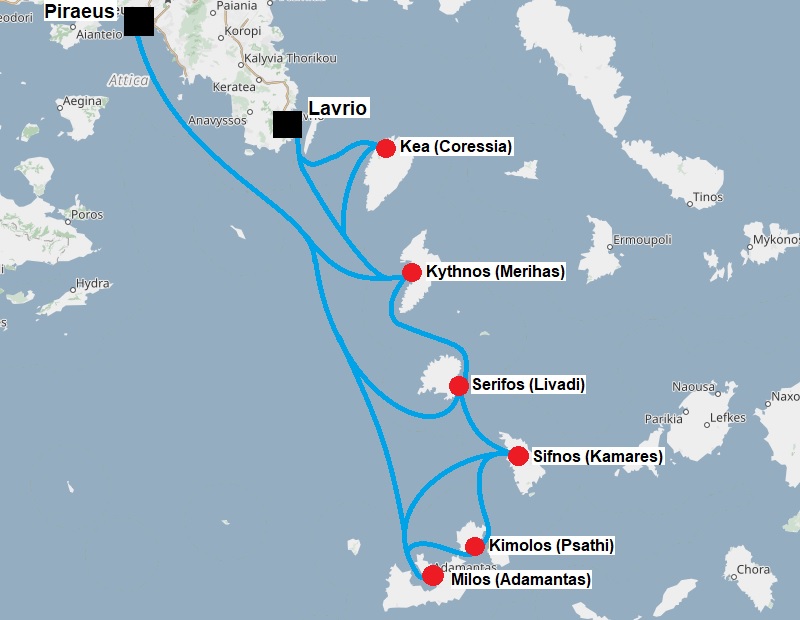 western cyclades ferry route map