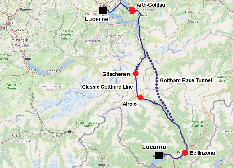 lucerne locarno gotthard railway line train route map