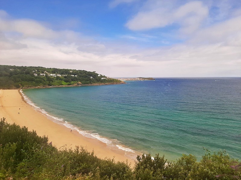 carbis bay beach st ives branch line train view