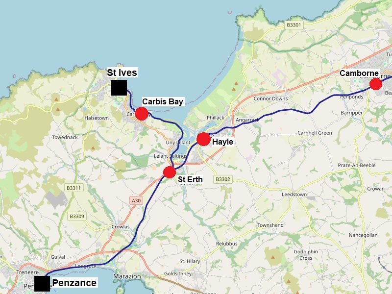 cornish main line st erth st ives map