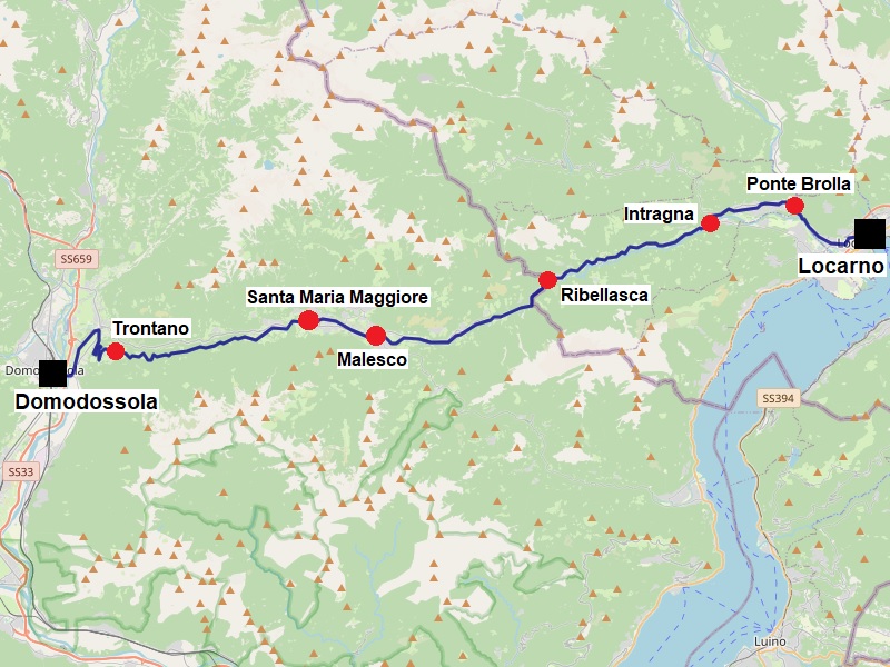 Centovalli railway line map Domodossola Locarno