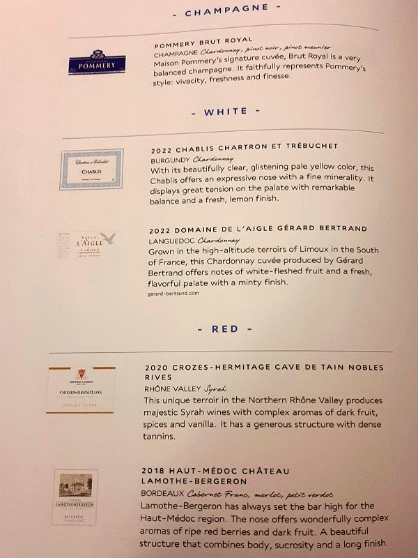 air france business class wine list