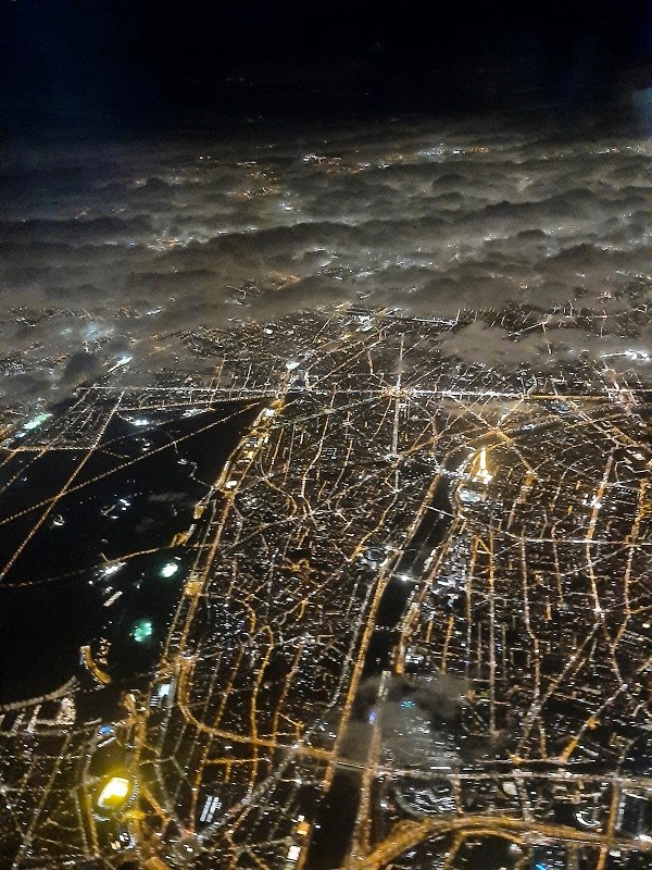 view paris plane window night air france business class boeing 777 review