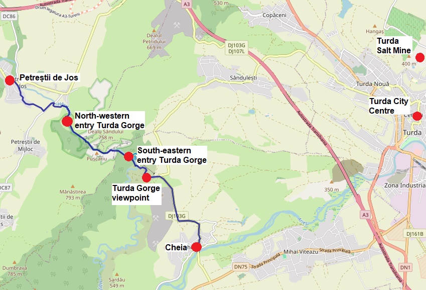 turda gorge map