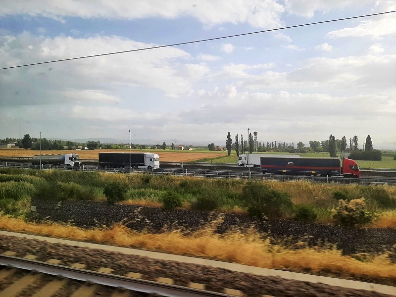 high-speed railway line motorway milan bologna frecciarossa train