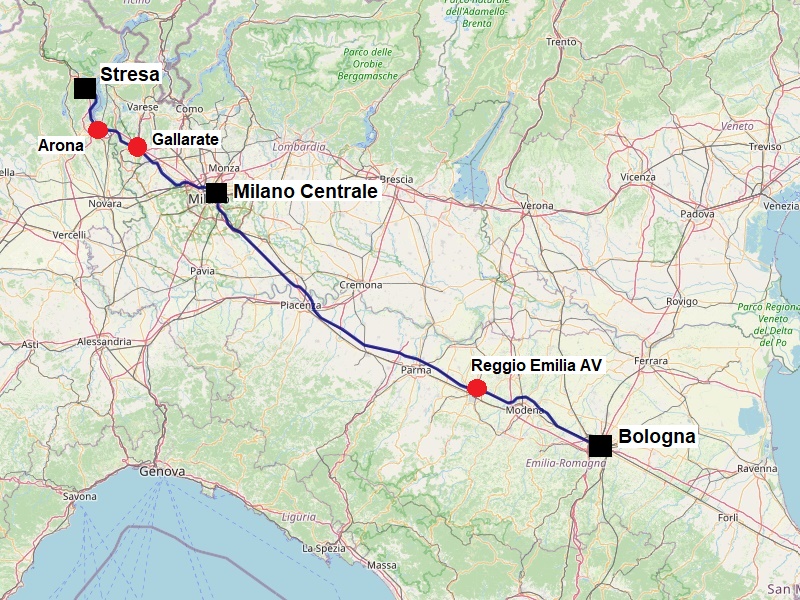 map stresa milan bologna train