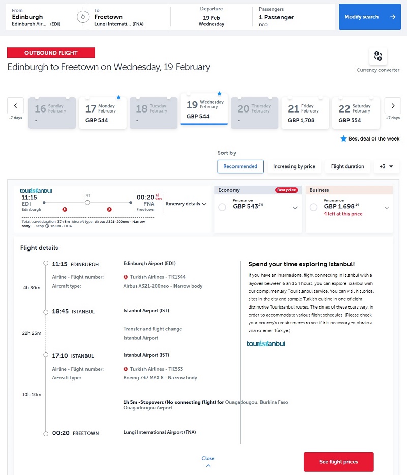 sample itinerary